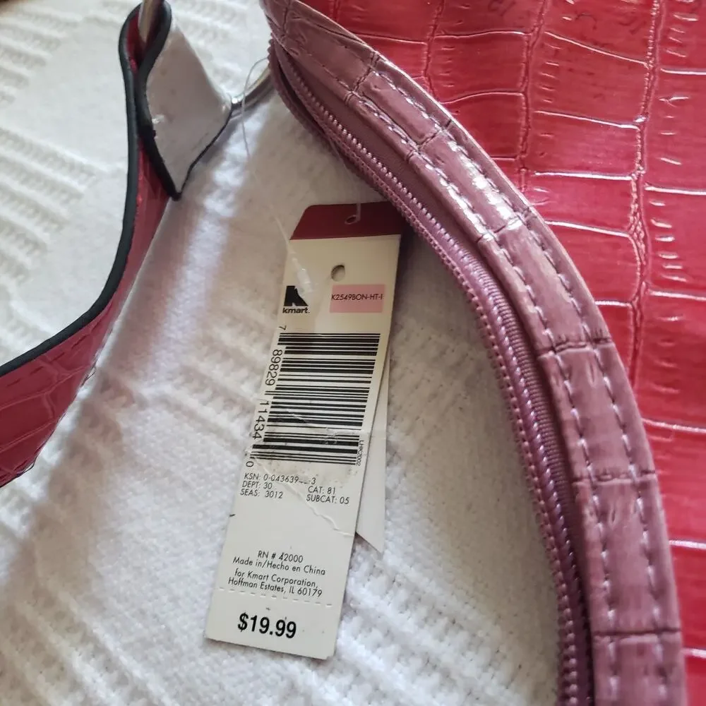 Vintage Y2K Bongo Hobo Shoulder Bag NWT Kmart Faux Croc Pink Red White Purse Zip